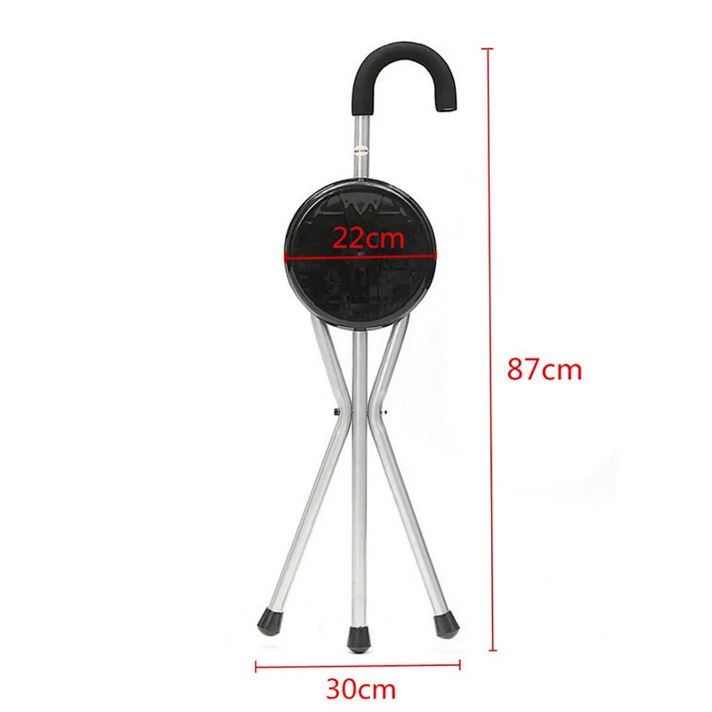Elderly Folding Triangle Aluminum Walking Stick with Seat Chair Cane Seat / Folding Cane Seat