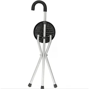 Elderly Folding Triangle Aluminum Walking Stick with Seat Chair Cane Seat / Folding Cane Seat