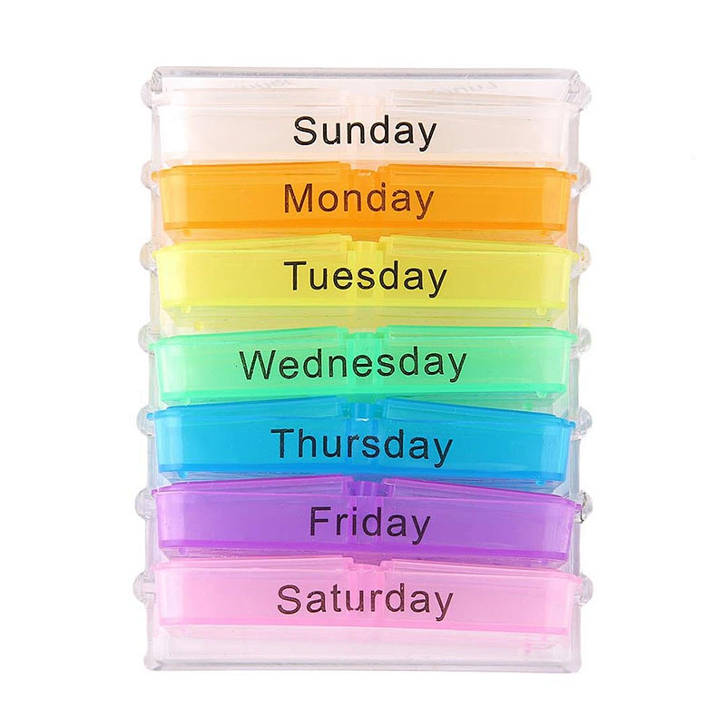 Promotional plastic portable 7 days medicine pocket weekly pill box one week pill box one week pill box portable pill box weekly pill box