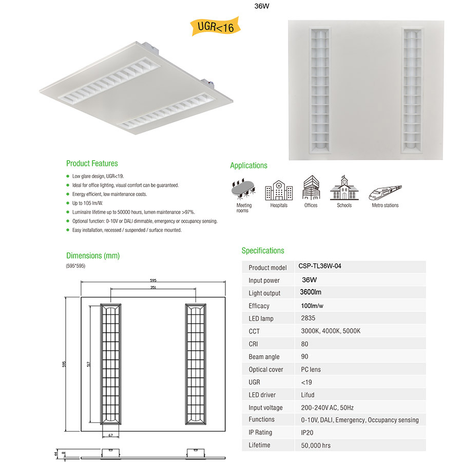 led grid light, 600*600 panel light