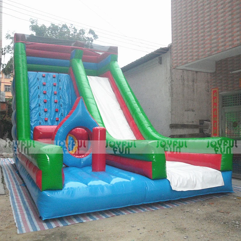 Giant and long inflatable adult slide inflatable commercial activity slide with rings obstacles handles for training game