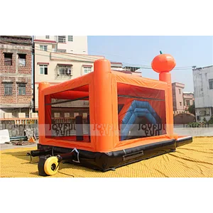 Commercial Halloween Pumpkin Themed Inflatable Bouncer Jumping Combo