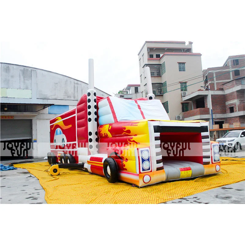 Red and yellow truck inflatable obstacle course equipment for kids