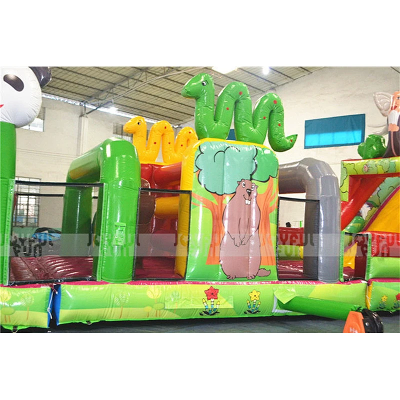2017 new long obstacle course city Inflatable giant zoo theme kids funny park land cheap price