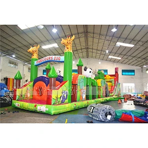 2017 new long obstacle course city Inflatable giant zoo theme kids funny park land cheap price
