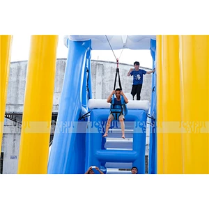 2021 Joyful Fun New Open Water Park Game Airtight Water Inflatable Zip Line in water