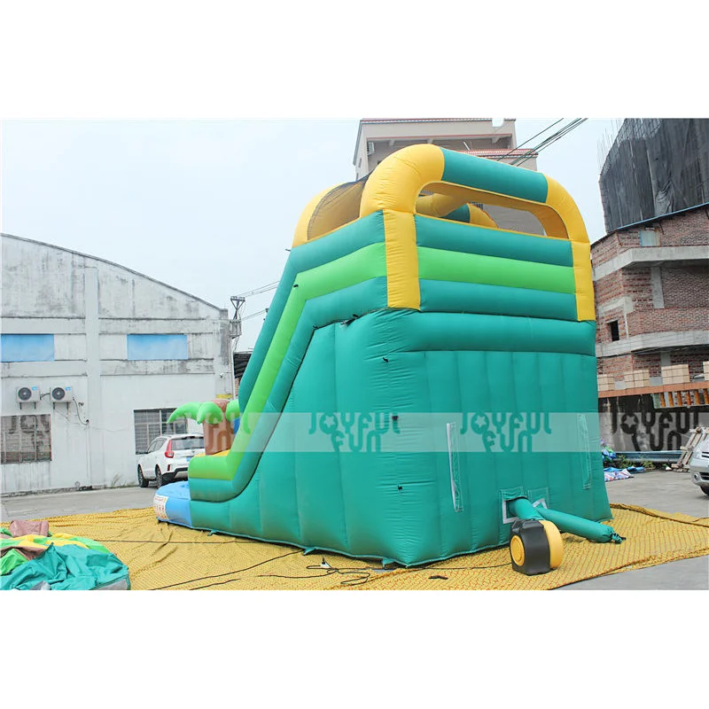 Durable quality cheap price inflatable small slide with coconut trees pool inflatable water slide with pool