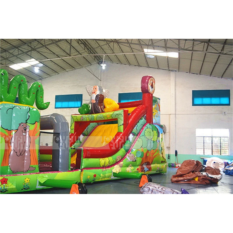 2017 new long obstacle course city Inflatable giant zoo theme kids funny park land cheap price