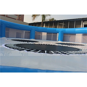 Large outdoor light blue inflatable trampoline park
