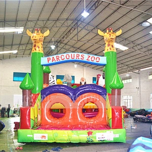 2017 new long obstacle course city Inflatable giant zoo theme kids funny park land cheap price