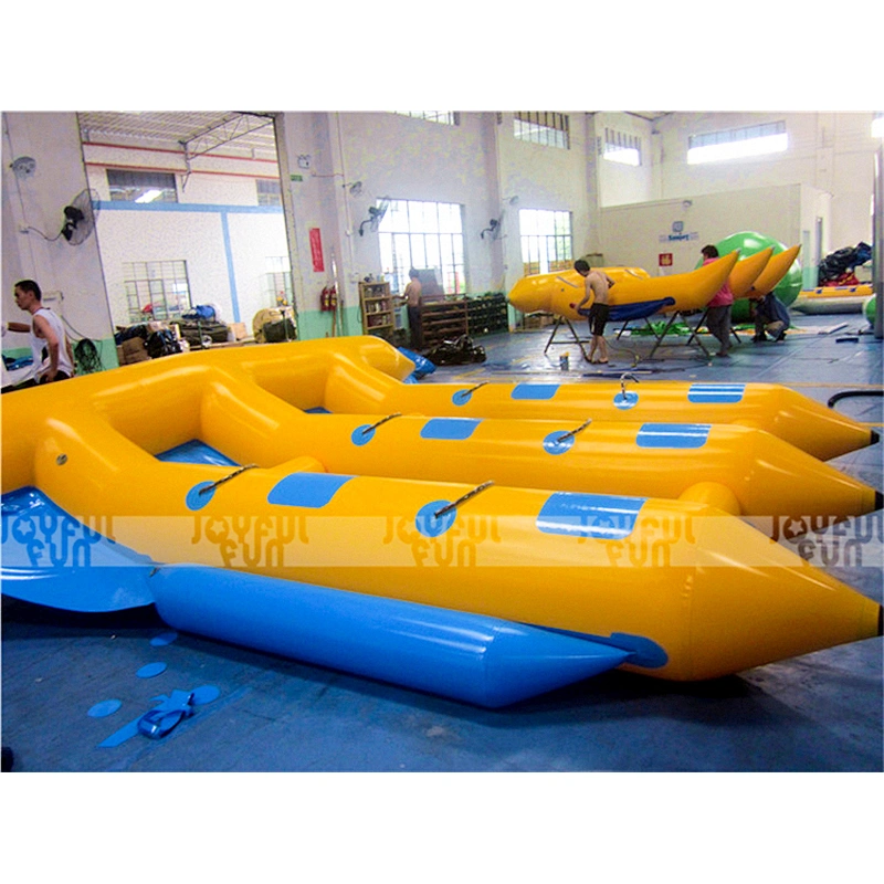 Funny water sport game banana shape flying fish boat with six seats rope handle