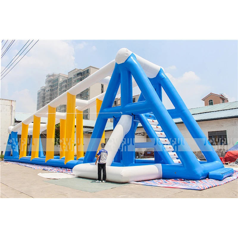 2021 Joyful Fun New Open Water Park Game Airtight Water Inflatable Zip Line in water