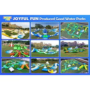 Customizable green and orange inflatable floating water park