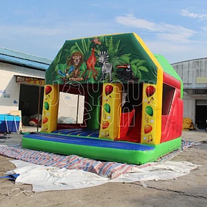 Inflatable forest park animal cartoon bouncy castle with slide combo Jungle inflatable bouncer theme combo