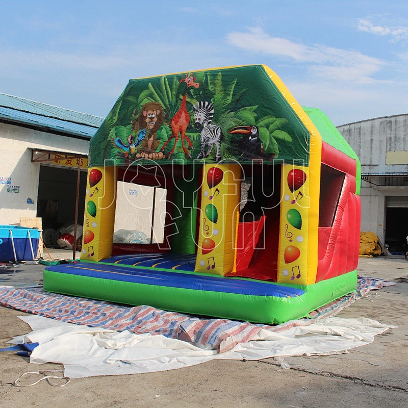Inflatable forest park animal cartoon bouncy castle with slide combo Jungle inflatable bouncer theme combo