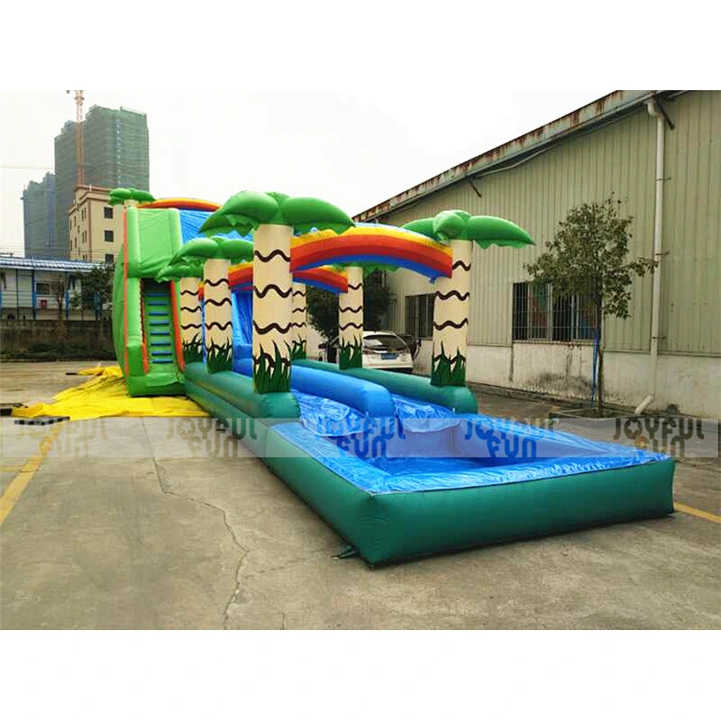 New design inflatable wet tropical slide with water splash pool inflatable wet slide for sale