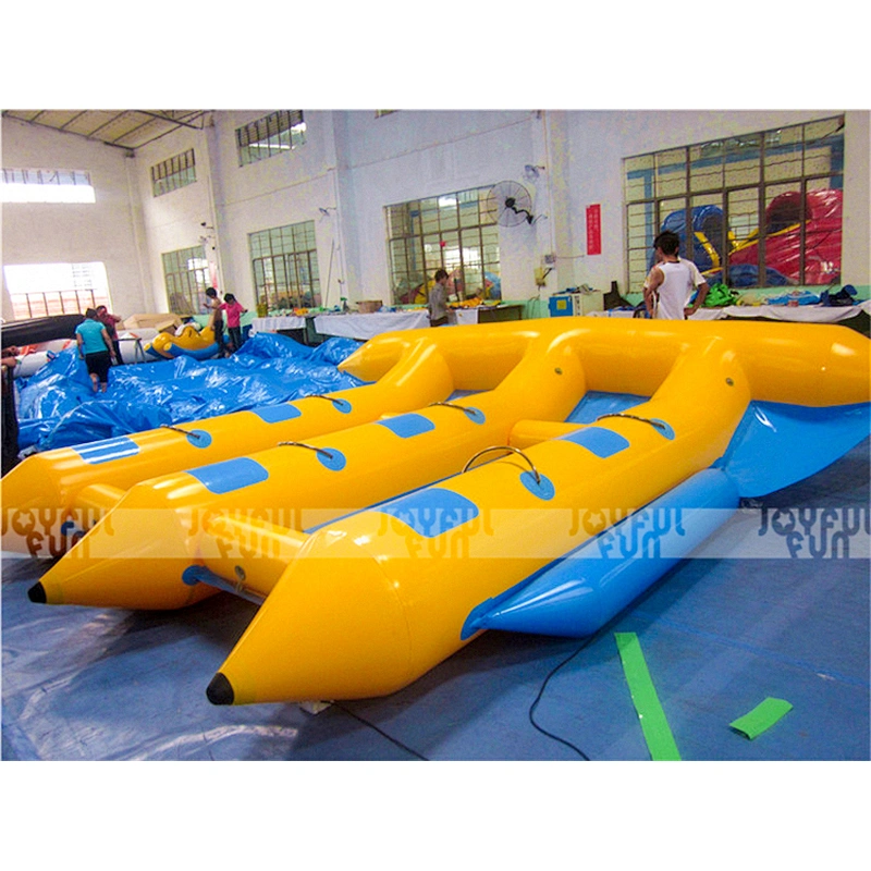 Funny water sport game banana shape flying fish boat with six seats rope handle