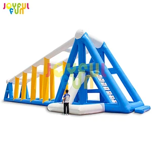 2021 Joyful Fun New Open Water Park Game Airtight Water Inflatable Zip Line in water