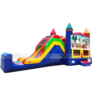China manufacturer customize inflatable combo bouncer and slide Christmas winter theme for sale
