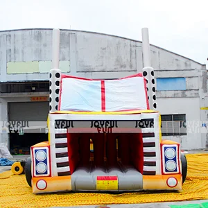 Red and yellow truck inflatable obstacle course equipment for kids