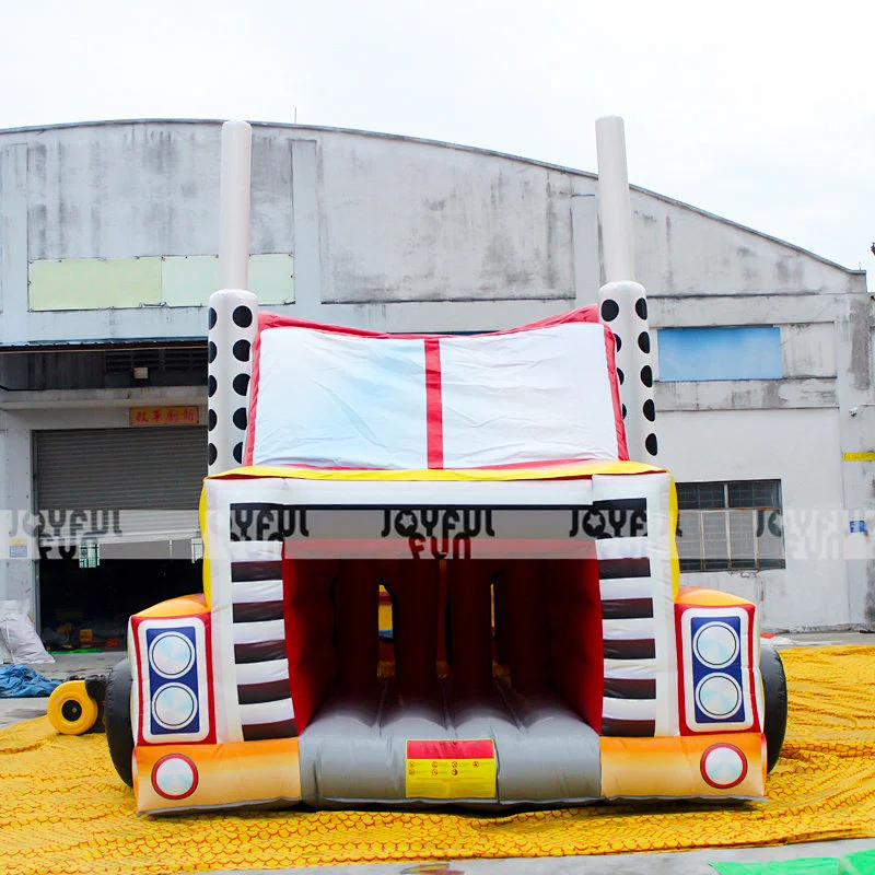 Red and yellow truck inflatable obstacle course equipment for kids