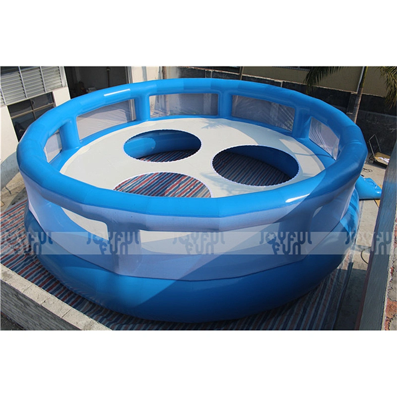 Large outdoor light blue inflatable trampoline park