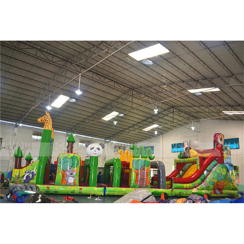 2017 new long obstacle course city Inflatable giant zoo theme kids funny park land cheap price