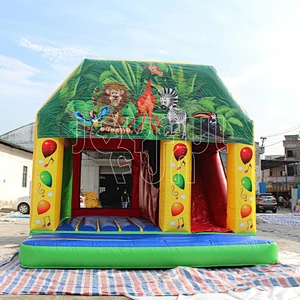 Inflatable forest park animal cartoon bouncy castle with slide combo Jungle inflatable bouncer theme combo