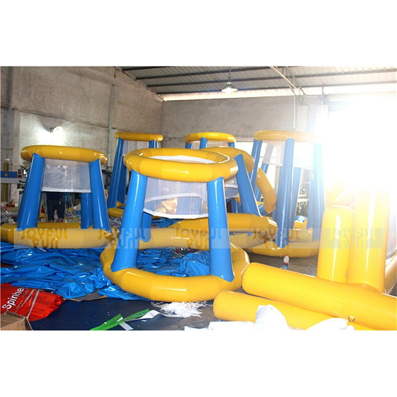 Factory Price good quality inflatable beach welding water basketball yellow and blue with net for pitching ball