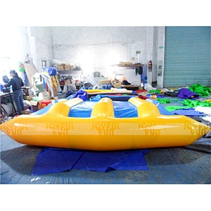 Funny water sport game banana shape flying fish boat with six seats rope handle