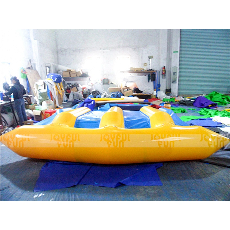 Funny water sport game banana shape flying fish boat with six seats rope handle