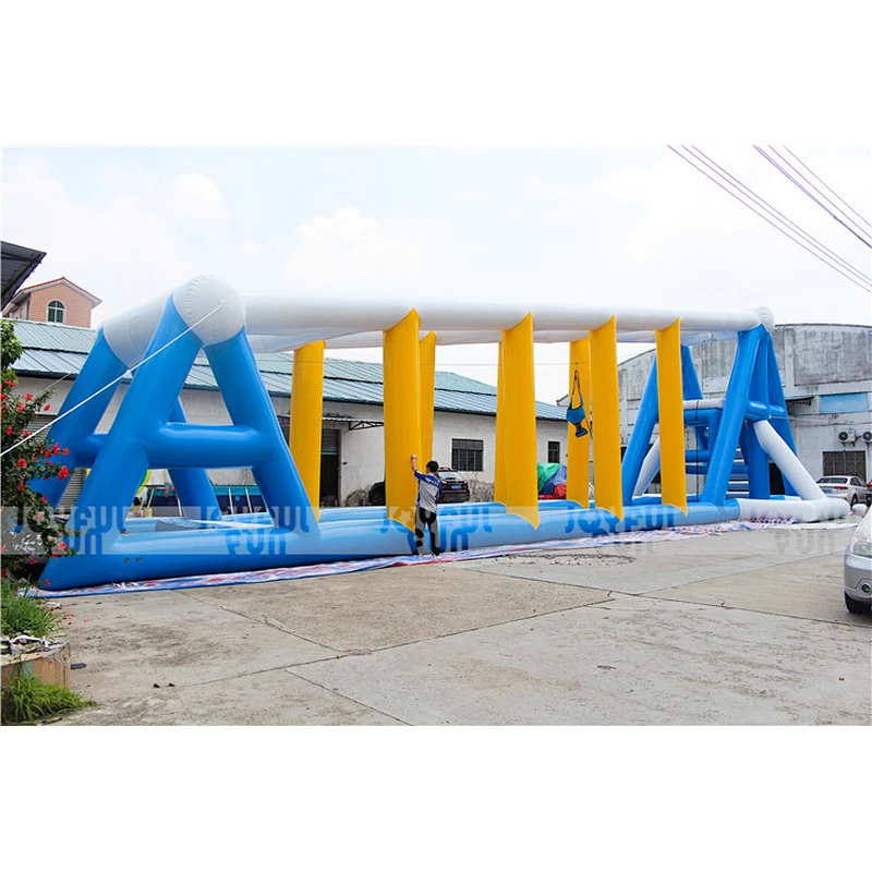 2021 Joyful Fun New Open Water Park Game Airtight Water Inflatable Zip Line in water