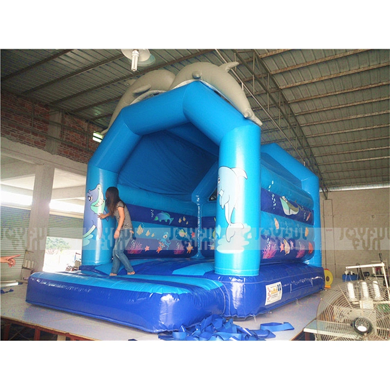 Top grade PVC tarp material customize dolphin design bouncer indoor and outdoor jumping toy