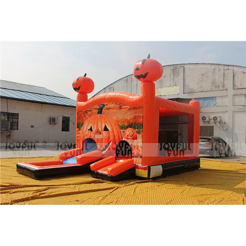 New design Halloween pumpkin design bouncer combo inflatable dry and wet combo for kids and adults