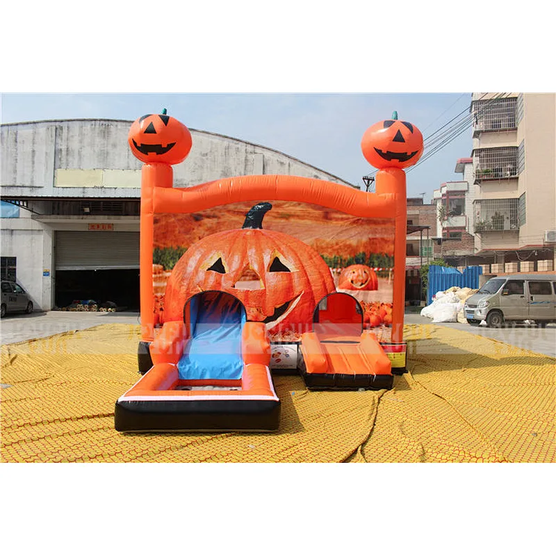 Commercial Halloween Pumpkin Themed Inflatable Bouncer Jumping Combo