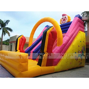 Whole sale factory price inflatable kid's slide outdoor cartoon clown theme slide 7 m high inflatable dry slide used in park