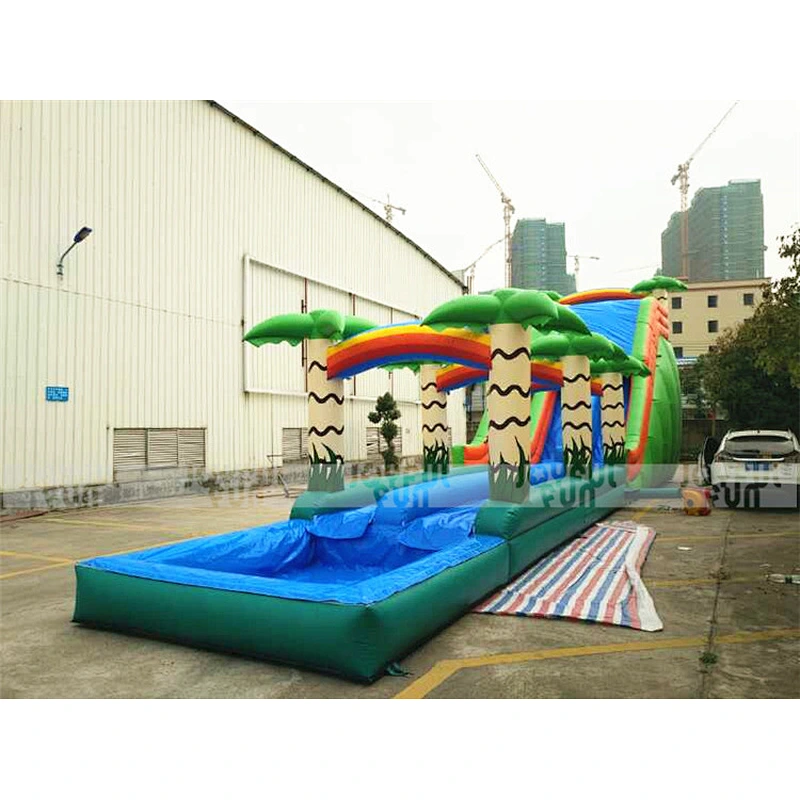 New design inflatable wet tropical slide with water splash pool inflatable wet slide for sale