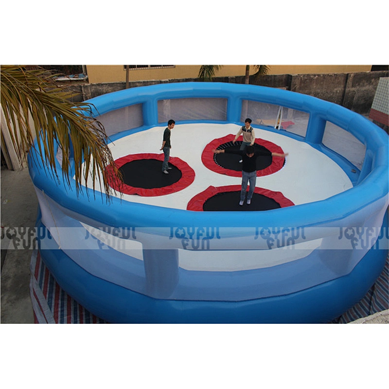 Large outdoor light blue inflatable trampoline park