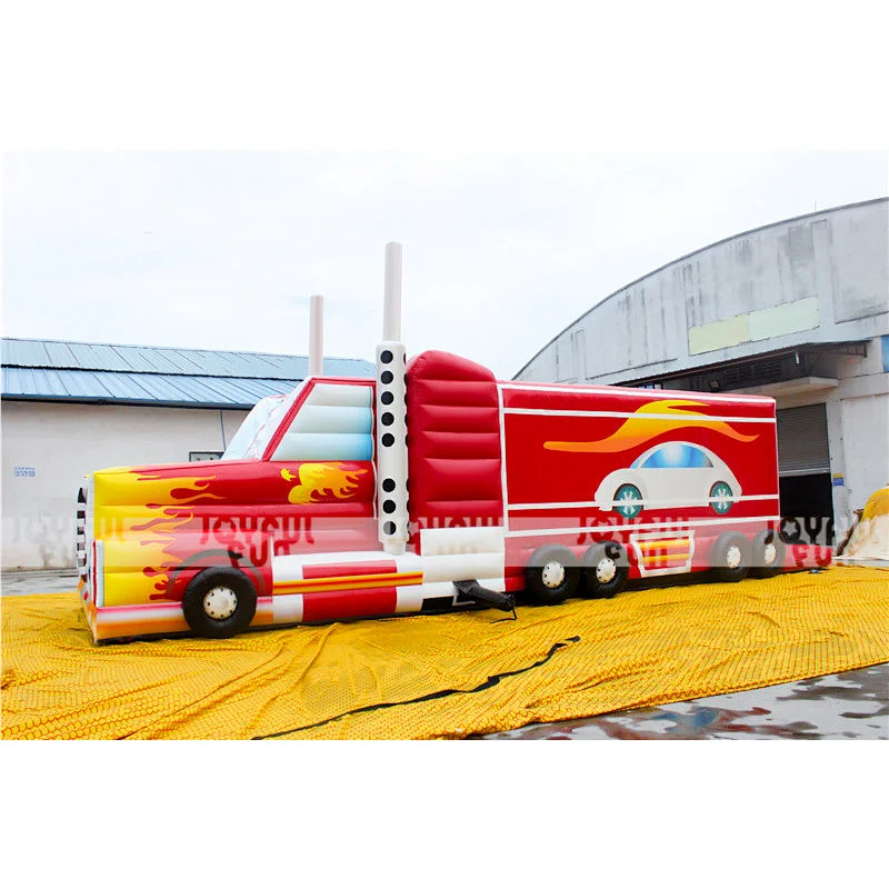 Red and yellow truck inflatable obstacle course equipment for kids