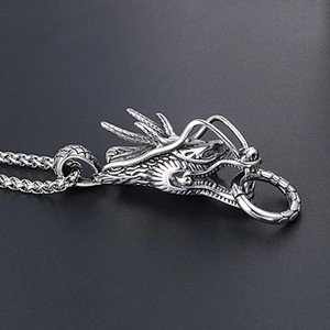 Wholesale And Retail Stainless Steel Antique Silver Womens Hip Hop Punk Gift Party Vintage Dragon Pendants&Charms Jewelry