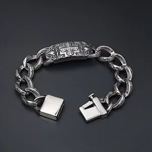 Wholesale And Retail Stainless Steel Antique Silver Men's Hip Hop Punk Gift Party  Cross Flower Chain Bangle Bracelet Jewelry