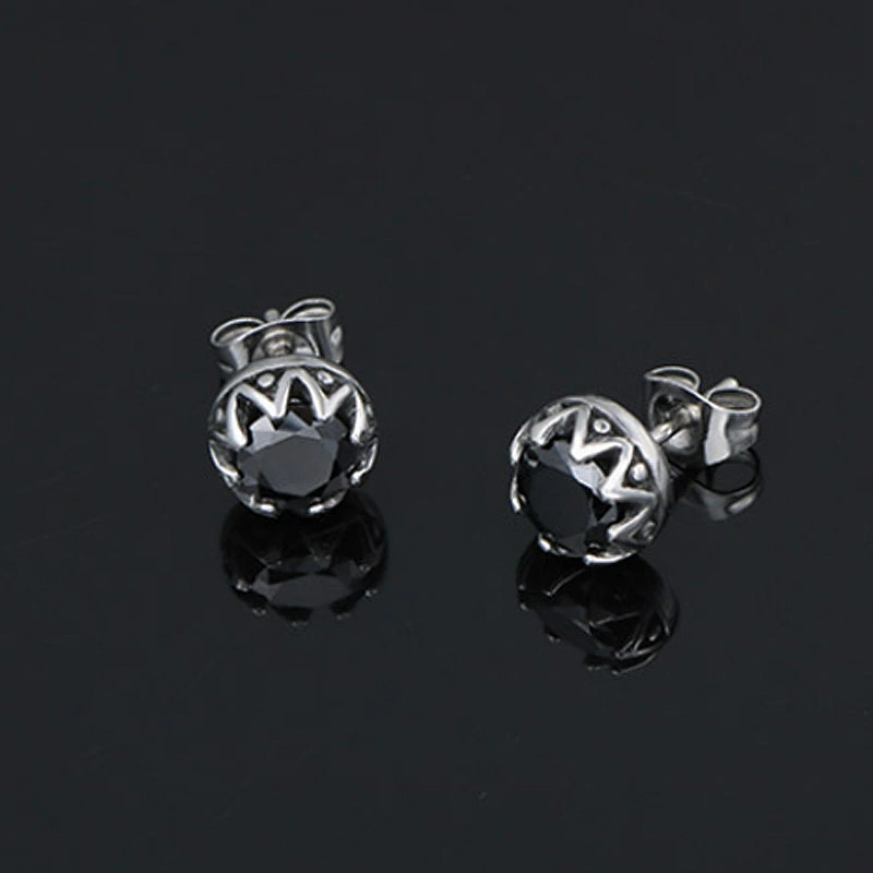 Wholesale And Retail Stainless Steel Antique Silver Womens Hip Hop Punk Gift Party Vintage Gemstone Stud Earrings Jewelry