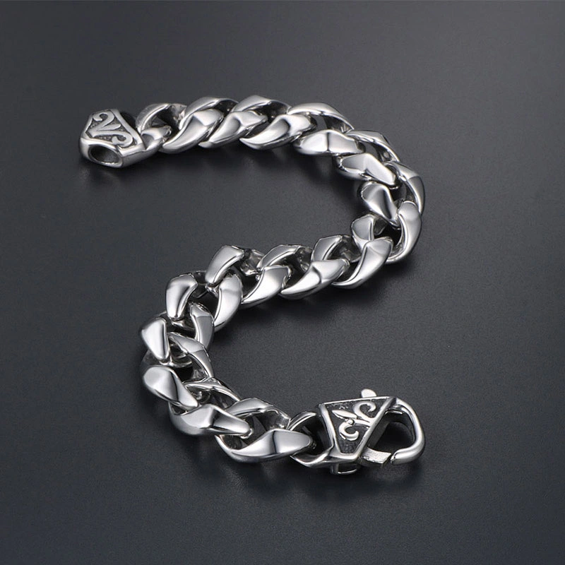 Wholesale And Retail Stainless Steel Antique Silver Men's Hip Hop Punk Gift Party Thick Rough Chain Bangle Bracelet Jewelry