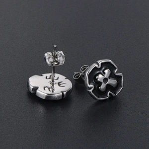 Wholesale And Retail Stainless Steel Antique Silver Womens Hip Hop Punk Gift Party Flower Stud Earrings Jewelry