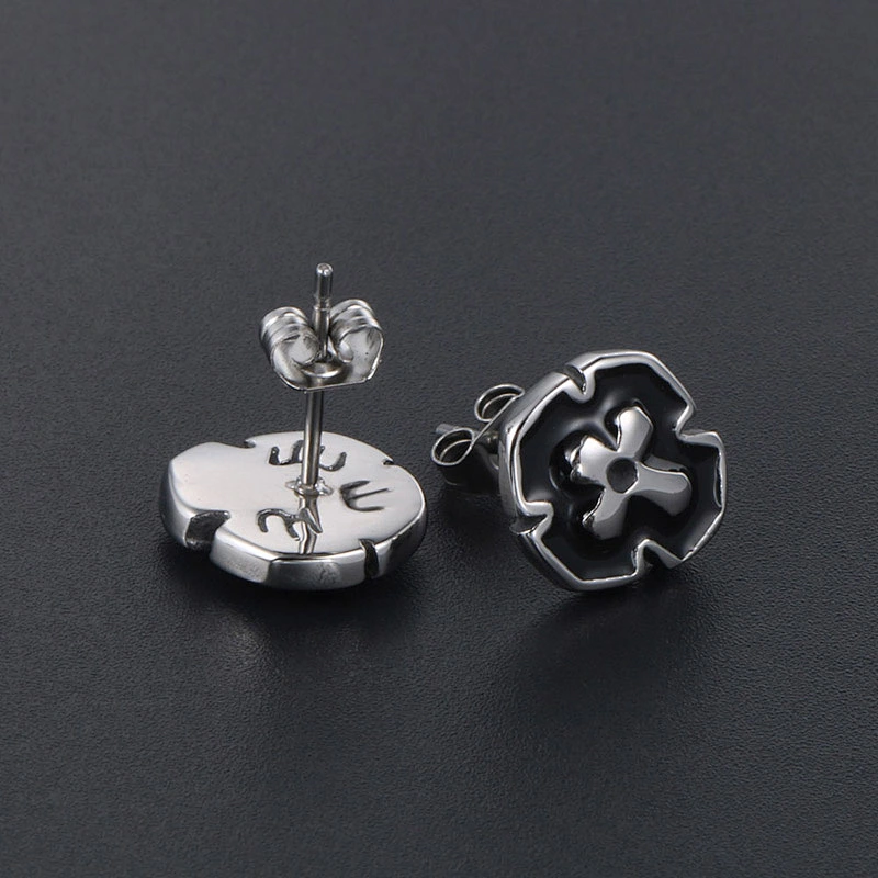 Wholesale And Retail Stainless Steel Antique Silver Womens Hip Hop Punk Gift Party Flower Stud Earrings Jewelry