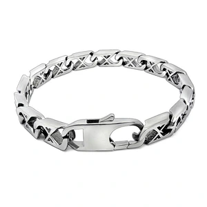 Wholesale And Retail Stainless Steel Antique Silver Men's Hip Hop Punk Gift Party Classic Word X Chain Bangle Bracelet Jewelry