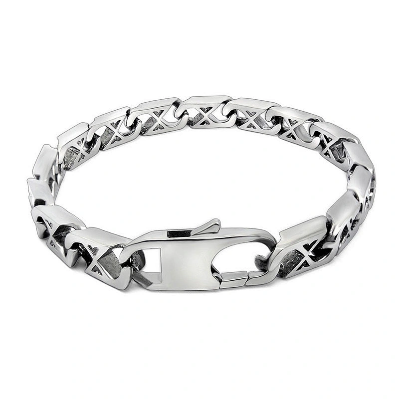 Wholesale And Retail Stainless Steel Antique Silver Men's Hip Hop Punk Gift Party Classic Word X Chain Bangle Bracelet Jewelry