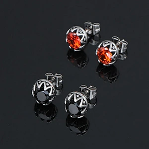 Wholesale And Retail Stainless Steel Antique Silver Womens Hip Hop Punk Gift Party Vintage Gemstone Stud Earrings Jewelry