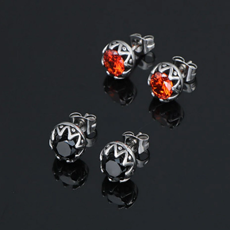 Wholesale And Retail Stainless Steel Antique Silver Womens Hip Hop Punk Gift Party Vintage Gemstone Stud Earrings Jewelry