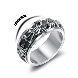Wholesale And Retail Stainless Steel Antique Silver Men's Hip Hop Punk Gift Party Vintage Rotateable Dragon Ring Women's Jewelry